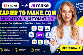 migrate zapier to make com and automate CRM, clickup, invoices and slack