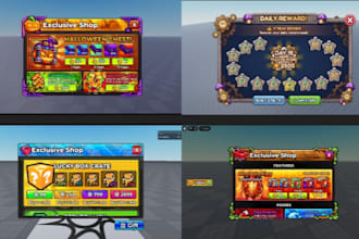 design game ui, user interface, hud, buttons, inventories, menu for roblox game