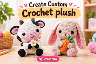 crochet a custom plushie, amigurumi or kawaii stuffed toy perfect for gift