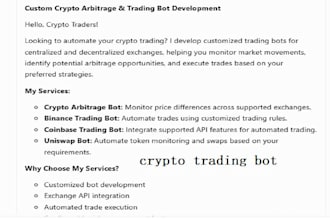 do develop a crypto arbitrage bot for binance, coinbase and uniswap