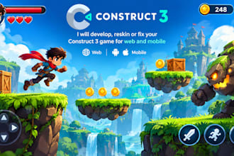 develop, reskin or fix your construct 3 game for web and mobile