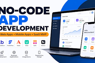 build no code app, bubble io saas mvp, glide softr and flutterflow app