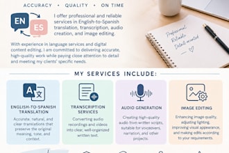 translation, transcription, audio and image editing services