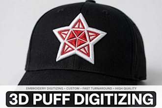 do 3d puff embroidery digitizing for cap hat jacket in dst pes
