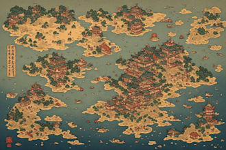 draw a detailed hand drawn fantasy map
