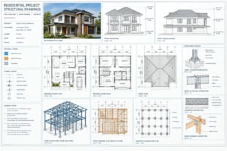 draft steel structure design, woodworking frame and concrete structural plans