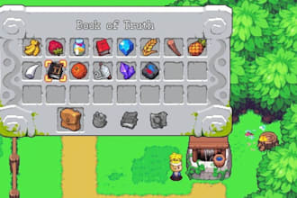 make pixel art game UI, hud, pixel gui, health bar, icons, and inventory assets