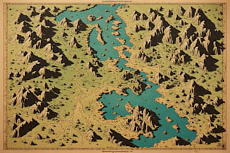 draw fantasy map illustration in vintage storybook style