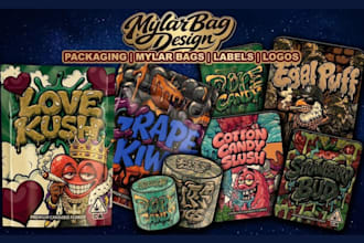 design mylar bag, cannabis packaging, weed pouch and cbd product labels