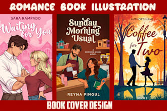 design illustrated romance book cover, ebook cover design, amazon kdp cover