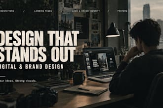 design presentations, landing pages, and brand identities