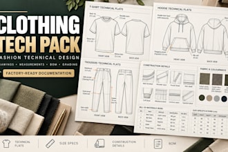design apparel tech pack, clothing tech pack, technical drawings and spec sheets