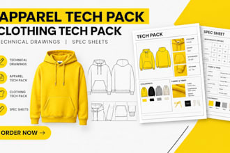 design apparel tech pack, clothing tech pack, technical drawings and spec sheets