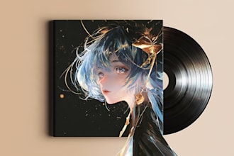 design retro futuristic anime album cover art for your music
