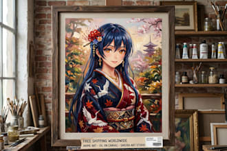paint anime portrait art in real oil painting free shipping