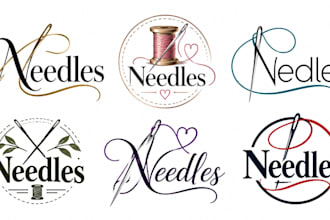 design a modern sewing, tailoring, embroidery, knitting, stitching needles logo