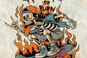 create a vintage skeleton skateboarder logo for custom t shirt