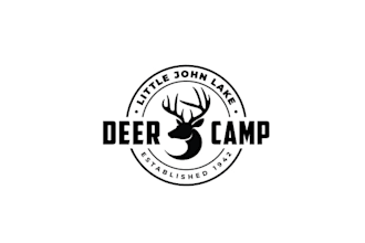 design super deer camp lake hunting logo