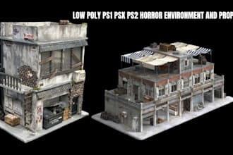 design low poly 3d horror environment ps1 ps2 psx game maps low poly game asset