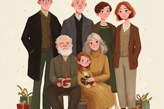 do family portrait from your photos and christmas art
