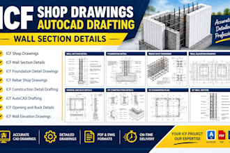 icf shop drawings autocad drafting wall section details, icf rebar drawings
