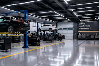 design luxury 3d car showroom dealership interior exterior and auto workshop