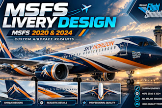 design custom msfs 2024 and 2020 aircraft liveries for pmdg and fenix