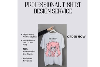 do custom graphic typography and anime t shirt design