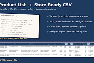 convert your product list into a shopify or woocommerce csv import file