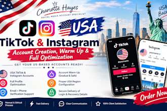 create usa tiktok account, usa instagram account tiktok warm up and optimization
