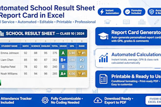 create automated school result sheet and report card in excel with formula