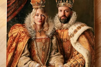 design a premium royal couple portrait for gifts and anniversaries