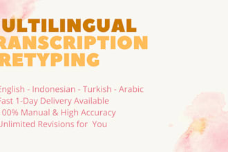 transcribe audio video or retype documents in multilanguage