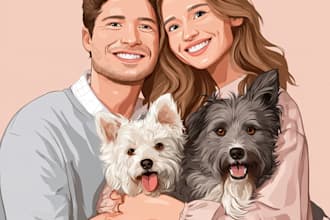 draw your pet and owner into a cartoon portrait
