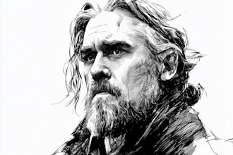 illustrate ink drawing in black and white, pen and ink illustration