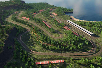modern race track 3d, grandstands, motorsport circuit design,outdoor environment