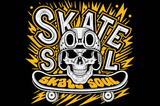create bold chrome vintage skull and skate culture designs