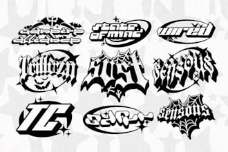 draw stoner, psychedelic, y2k, doom, groovy, trippy rock style logo for band