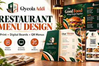 design restaurant menu, cafe menu, digital menu board and qr code menu