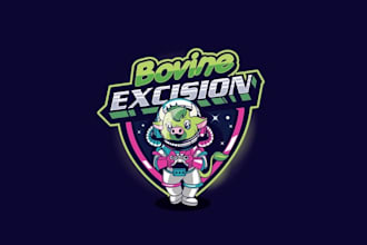 design space themed cartoon cow logo