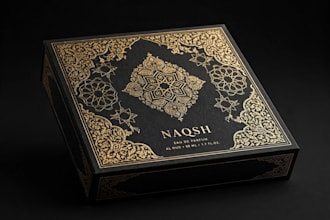 design luxury perfume box packaging with mughal gold foil dieline