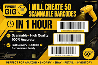 make 50 scannable barcode images from  product list in 1 hour