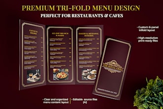 create a premium restaurant and cafe trifold menu
