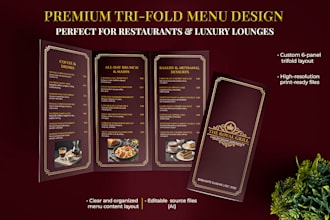 create a trifold menu for fine dining and lounge
