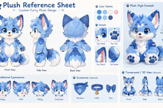 custom furry plush reference sheet character sheet labubu mascot design