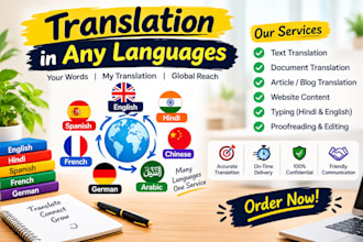 do hindi english translation, typing and script writing