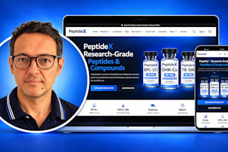design research peptide website, coa ready peptide store using woocommerce
