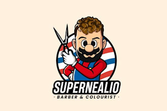 design high quality mario inspired logo for barber salon