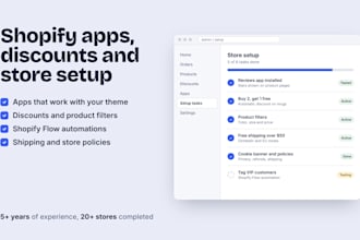 set up shopify apps, discounts, automations and store settings