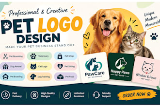 a unique pet, dog, cat, and animal logo